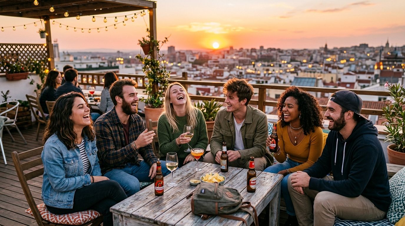 Communauté de créateurs de contenu voyage sur un rooftop