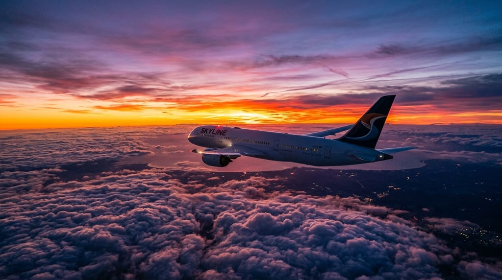 Travel hacking : avion au coucher de soleil, vol gratuit Travel hacking : avion au coucher de soleil, vol gratuit